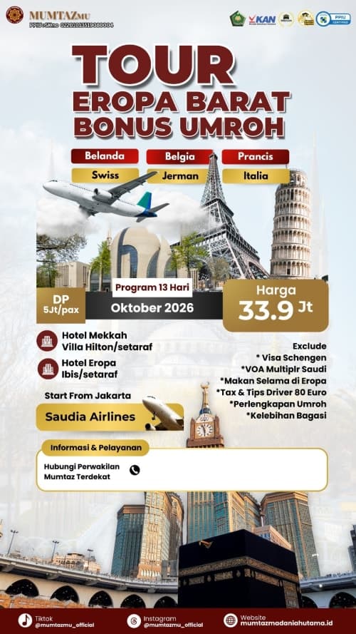 TOUR EROPA BARAT BONUS UMROH